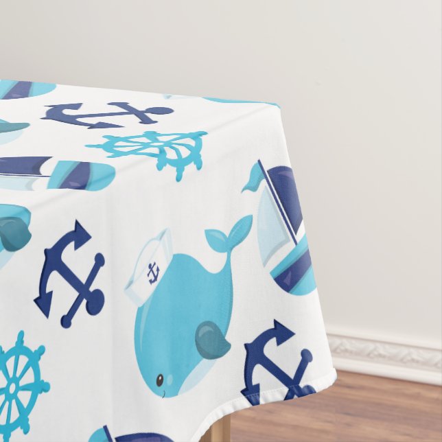 Pattern Of Whales, Cute Whales, Blue Whales Tablecloth (In Situ)