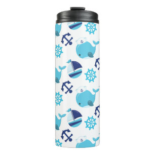 Pattern Of Whales, Cute Whales, Blue Whales Thermal Tumbler