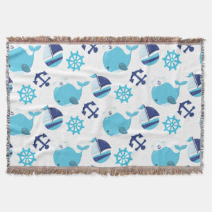 Pattern Of Whales, Cute Whales, Blue Whales Throw Blanket