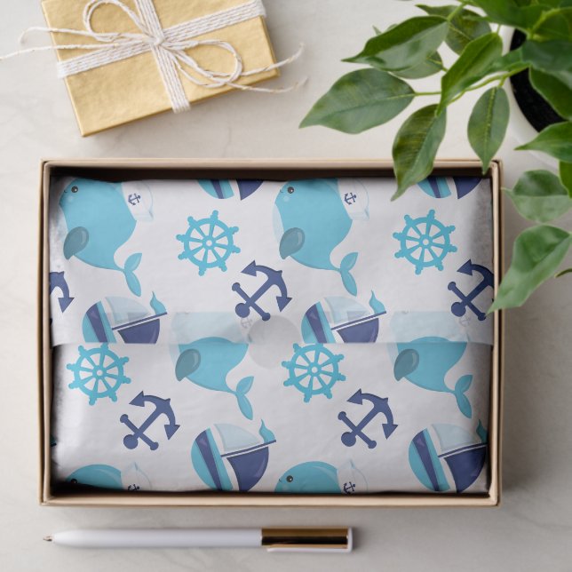 Pattern Of Whales, Cute Whales, Blue Whales Tissue Paper (Gift)
