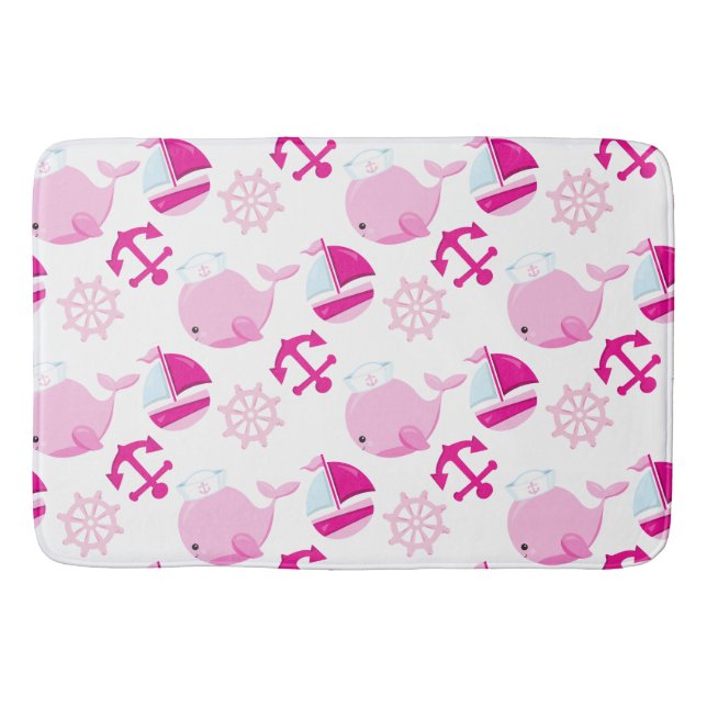 Pattern Of Whales, Cute Whales, Pink Whales Bath Mat (Front)