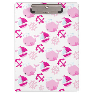 Pattern Of Whales, Cute Whales, Pink Whales Clipboard