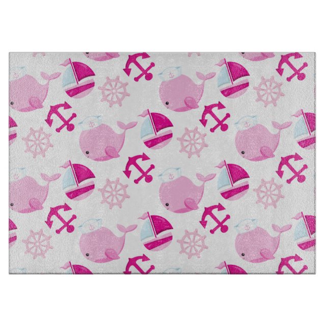 Pattern Of Whales, Cute Whales, Pink Whales Cutting Board (Front)