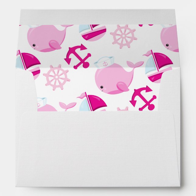 Pattern Of Whales, Cute Whales, Pink Whales Envelope (Back (Bottom))