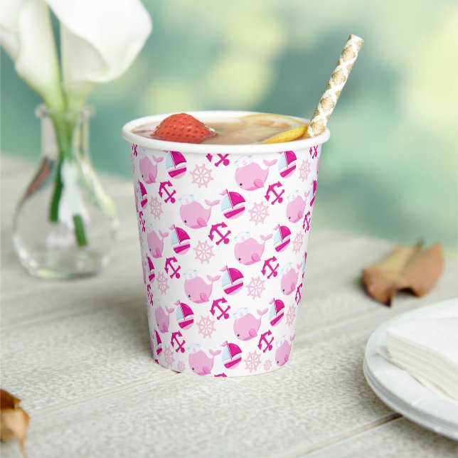 Pattern Of Whales, Cute Whales, Pink Whales Paper Cups (Insitu)