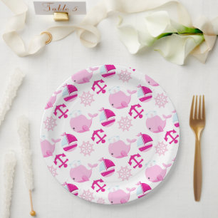 Pattern Of Whales, Cute Whales, Pink Whales Paper Plate