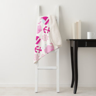 Pattern Of Whales, Cute Whales, Pink Whales Sherpa Blanket