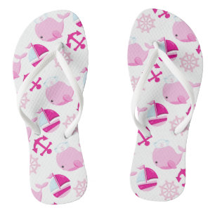 Pattern Of Whales, Cute Whales, Pink Whales Thongs