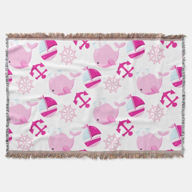 Pattern Of Whales, Cute Whales, Pink Whales Throw Blanket (Front)