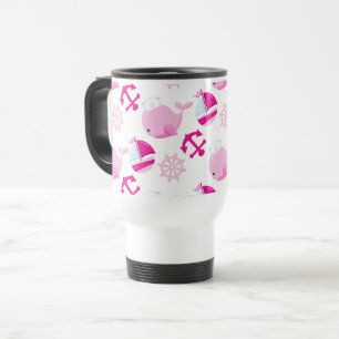 Pattern Of Whales, Cute Whales, Pink Whales Travel Mug