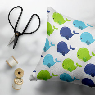 Pattern Of Whales, Cute Whales, Sea Animals Decorative Cushion