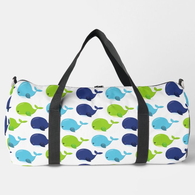 Pattern Of Whales, Cute Whales, Sea Animals Duffle Bag (Front)