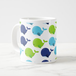 Pattern Of Whales, Cute Whales, Sea Animals Large Coffee Mug