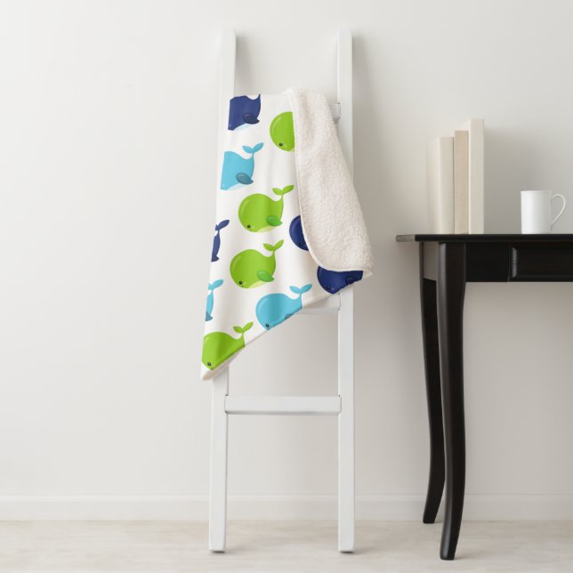 Pattern Of Whales, Cute Whales, Sea Animals Sherpa Blanket (In Situ)