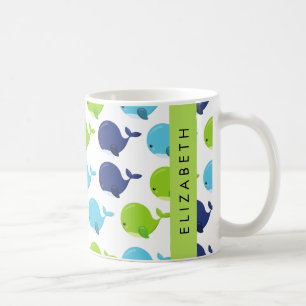 Pattern Of Whales, Cute Whales, Your Name Coffee Mug
