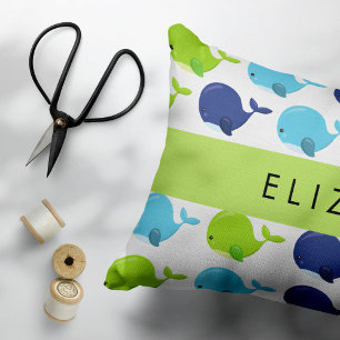 Pattern Of Whales, Cute Whales, Your Name Decorative Cushion