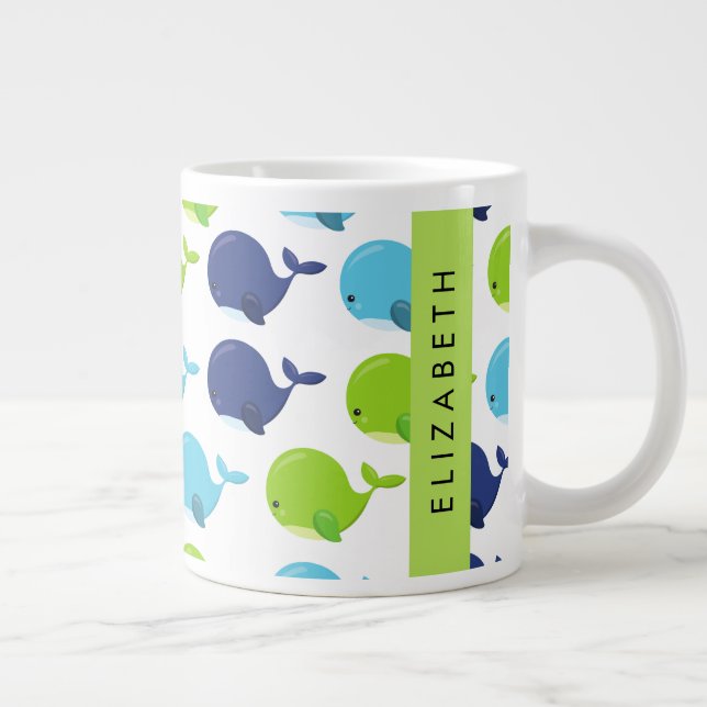 Pattern Of Whales, Cute Whales, Your Name Large Coffee Mug (Right)