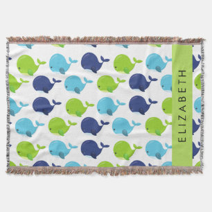 Pattern Of Whales, Cute Whales, Your Name Throw Blanket