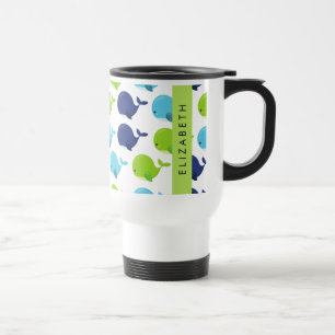 Pattern Of Whales, Cute Whales, Your Name Travel Mug