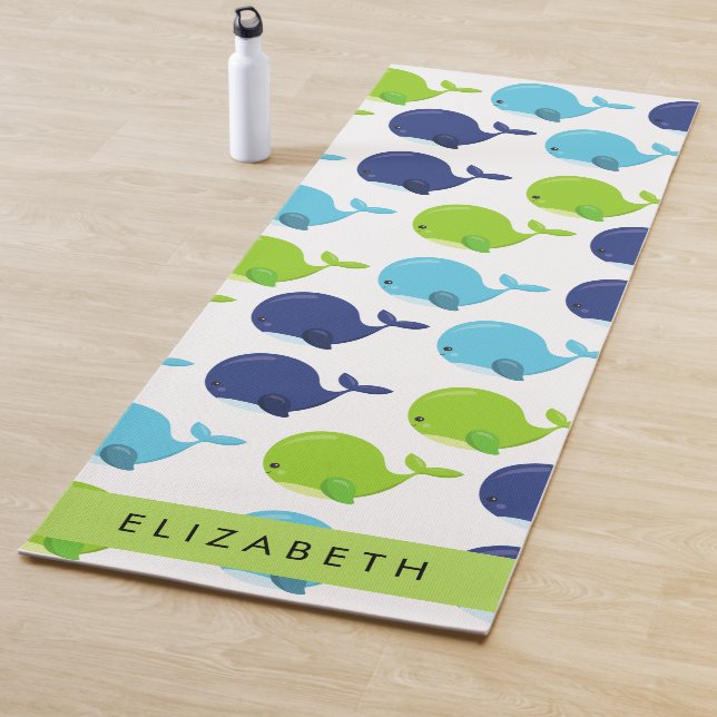 Pattern Of Whales, Cute Whales, Your Name Yoga Mat (In Situ)
