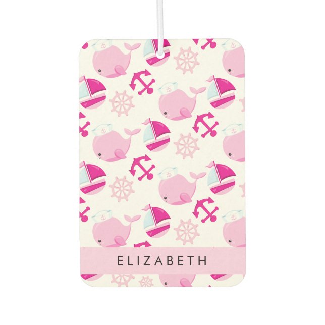 Pattern Of Whales, Pink Whales, Your Name Car Air Freshener (Front)