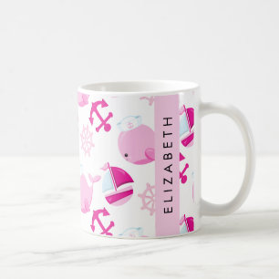 Pattern Of Whales, Pink Whales, Your Name Coffee Mug