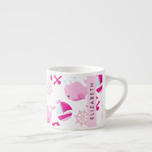 Pattern Of Whales, Pink Whales, Your Name Espresso Cup