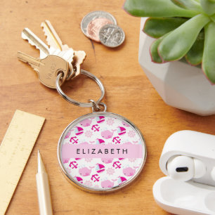 Pattern Of Whales, Pink Whales, Your Name Key Ring