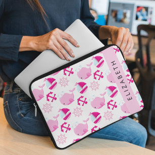 Pattern Of Whales, Pink Whales, Your Name Laptop Sleeve