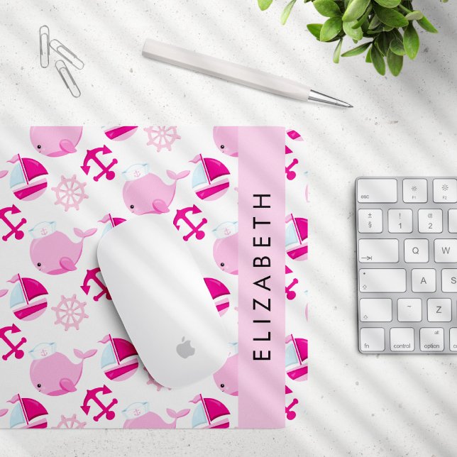 Pattern Of Whales, Pink Whales, Your Name Mouse Pad (Creator Uploaded)