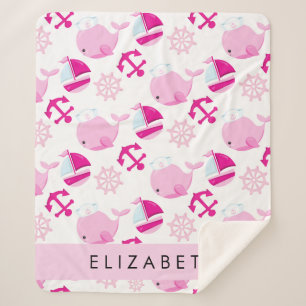 Pattern Of Whales, Pink Whales, Your Name Sherpa Blanket