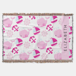 Pattern Of Whales, Pink Whales, Your Name Throw Blanket
