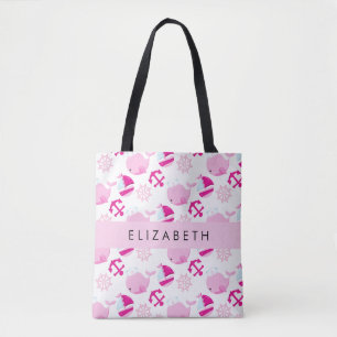 Pattern Of Whales, Pink Whales, Your Name Tote Bag
