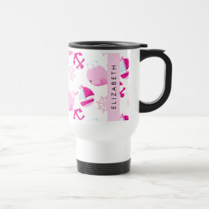 Pattern Of Whales, Pink Whales, Your Name Travel Mug