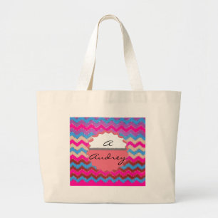 Pattern Office Party Peace Chevrons Monogrammed Large Tote Bag