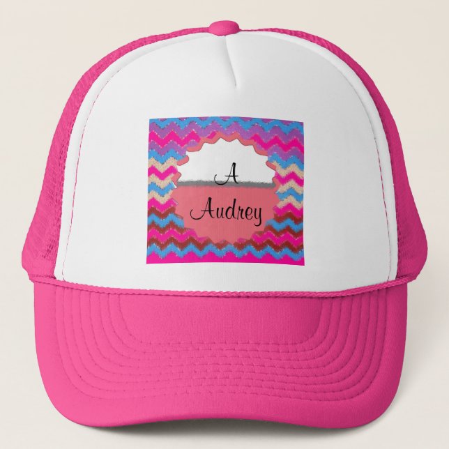 Pattern Office Party Peace Chevrons Monogrammed Trucker Hat (Front)