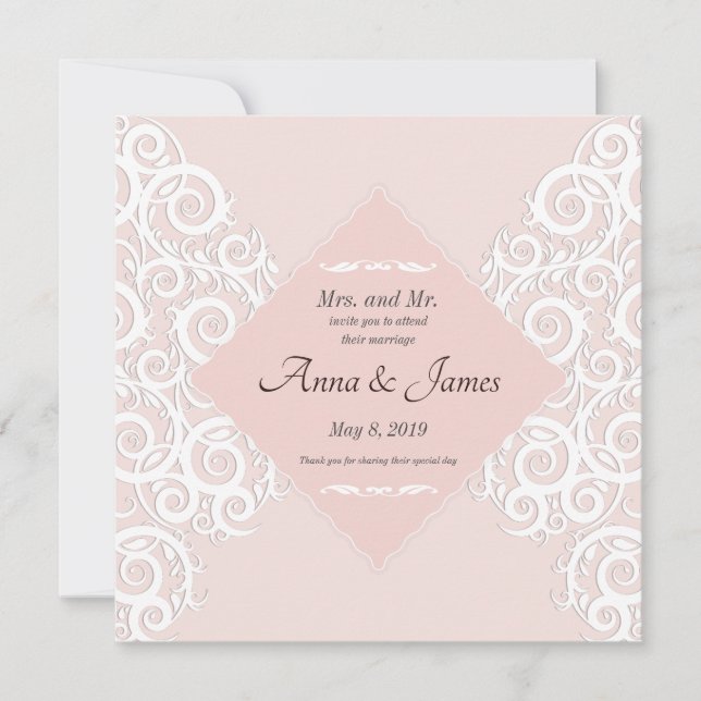 Pattern Ornament On Pink Wedding Invitation (Front)