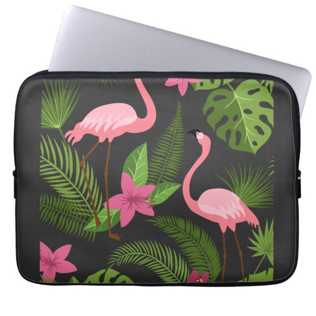 Pattern Peacock Pink with Flower     Laptop Sleeve (Front)