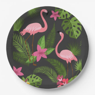 Pattern Peacock Pink with Flower Paper Plate