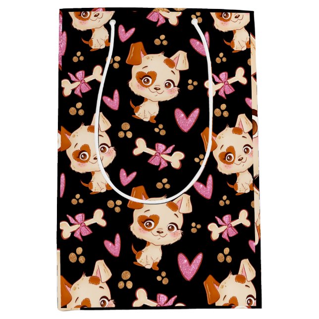 Pattern Pets Cute Funny Puppy Lover    Medium Gift Bag (Front)