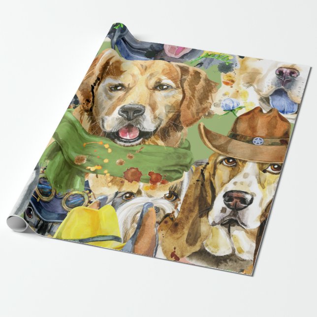 Pattern Pets Dogs Animals Lover  Wrapping Paper (Unrolled)