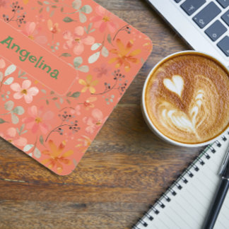 Pattern  pink watercolor botanical coral mouse pad