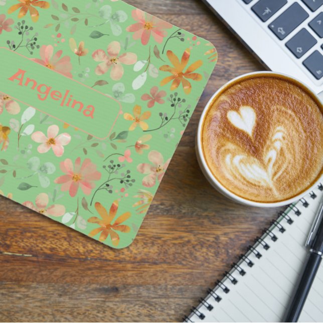 Pattern  pink watercolor botanical green mouse pad (Creator Uploaded)