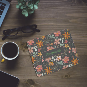 Pattern pink watercolor botanical grey mouse pad