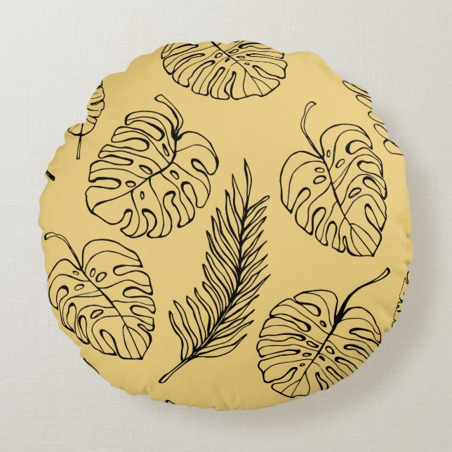 Pattern Plants Leaf from tropical forests and Mons Round Cushion (Front)