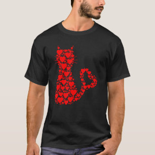 Pattern Red Hearts Cat Lovers Valentine's Day T-Shirt