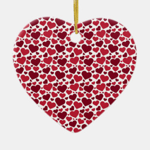 Pattern/Red Hearts Ceramic Ornament