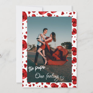 Pattern Red Hearts Valentine's Photo Holiday Card