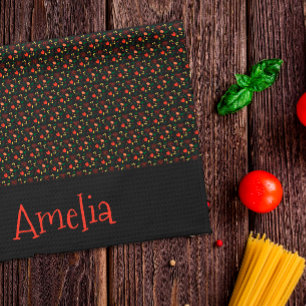 Pattern red yellow mini wildflower black tea towel