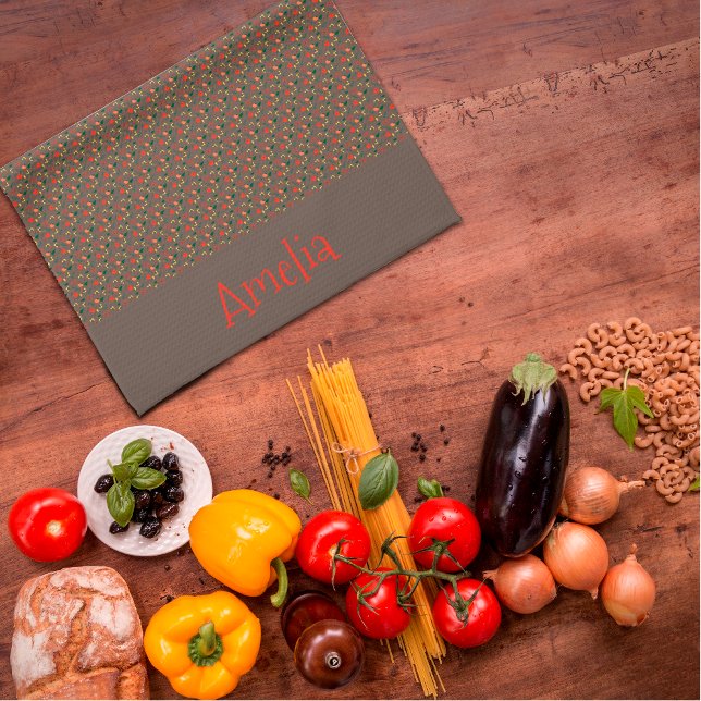 Pattern red yellow mini wildflower brown tea towel (Creator Uploaded)